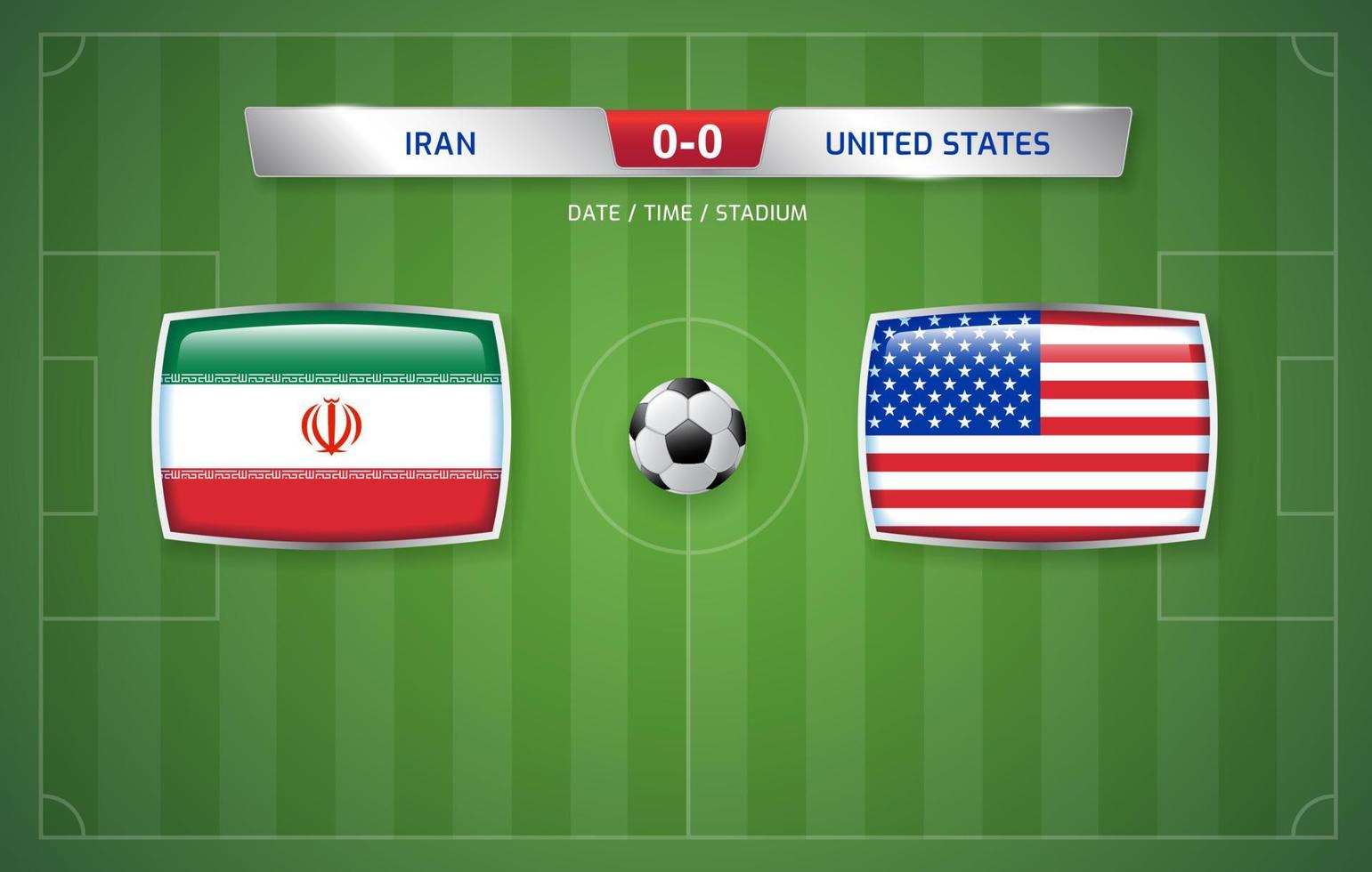 modelo de transmissão de placar iran vs estados unidos para torneio de  futebol esportivo 2022 e ilustração vetorial de campeonato de futebol  11087523 Vetor no Vecteezy